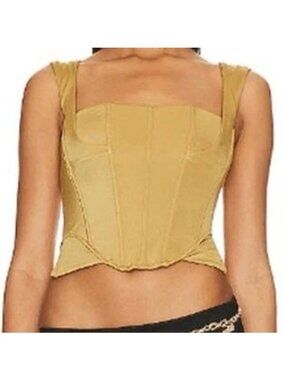 Free People HAH Knock Out Top in Shroom 'Gold' Corset Style' Size Small #2135